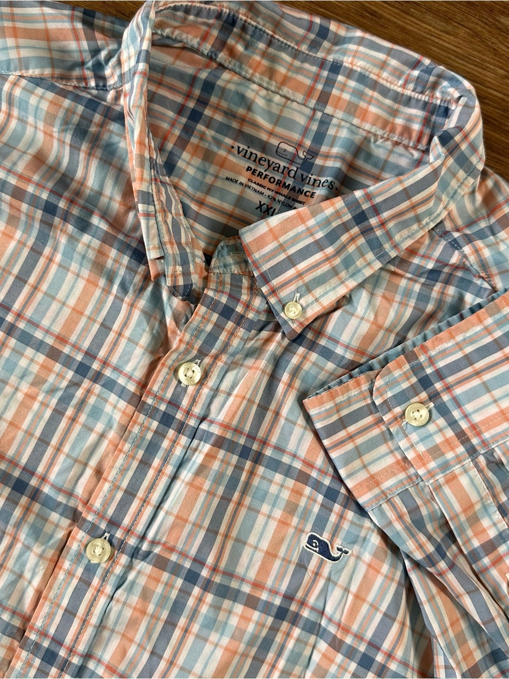 Vineyard Vines Performance Classic Fit Whale Shirt Button Men XXL Blue Plaid EUC - Picture 1 of 11